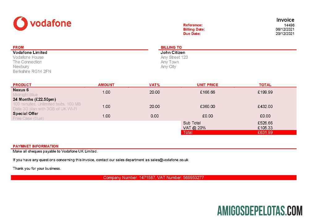 para download Modelo de fatura da Vodafone nos EUA